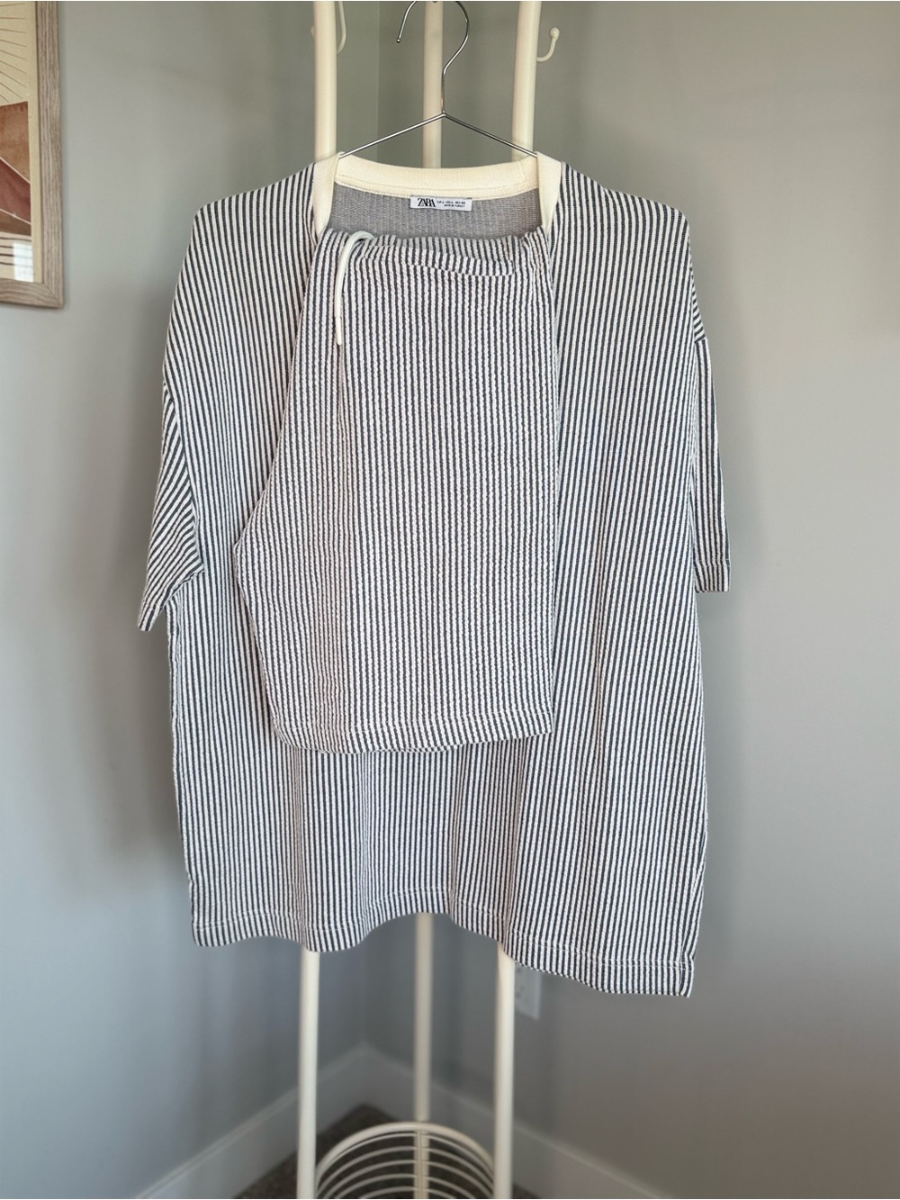 Zara Grey and White Striped Knit Two-Piece Set